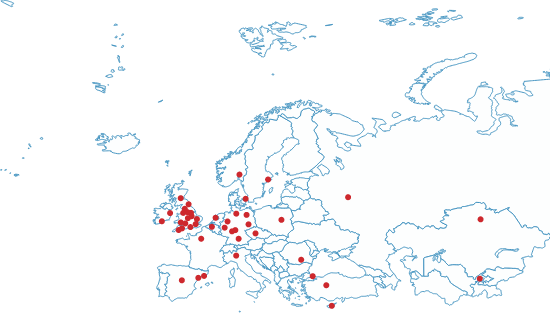Map of Europe showing UArizona locations