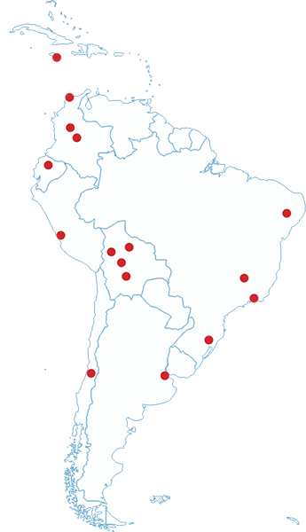 Map of Latin America and the Caribbean showing UArizona locations